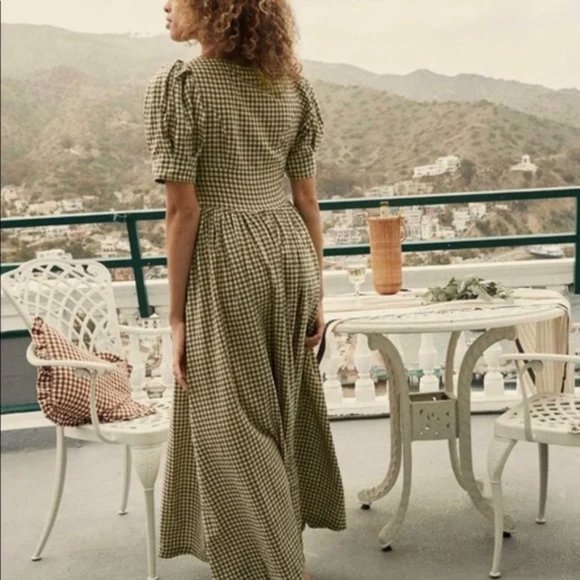 NWT DOEN Kennedy Gingham Maxi Dress Boho Puff Sleeve Black & White Size Small - Picture 11 of 16